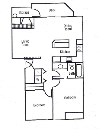 Floor plan for 2 beds, 1 bath, 900 sqft